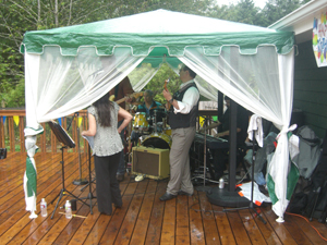 Band playing in the rain